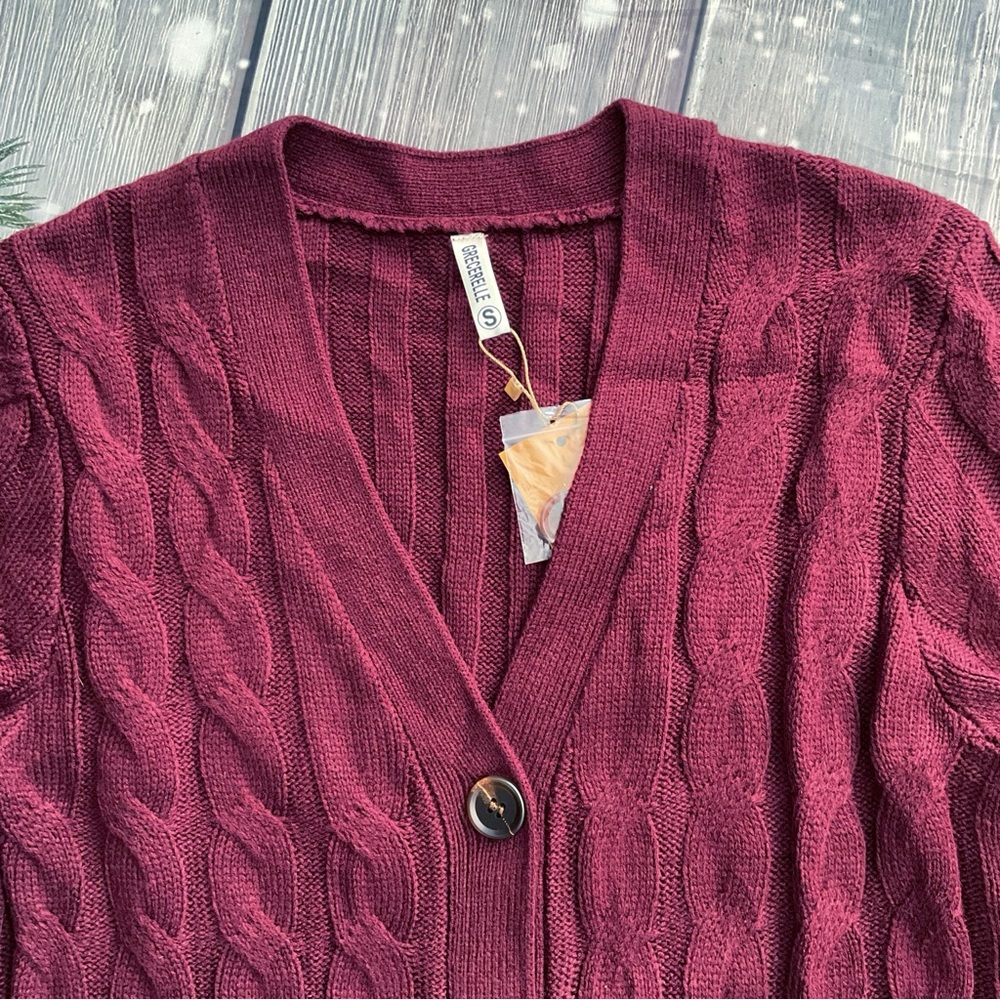 NWT Grecerelle Cableknit Buttonfront Sweater Long Sleeves Pockets - Picture 9 of 13